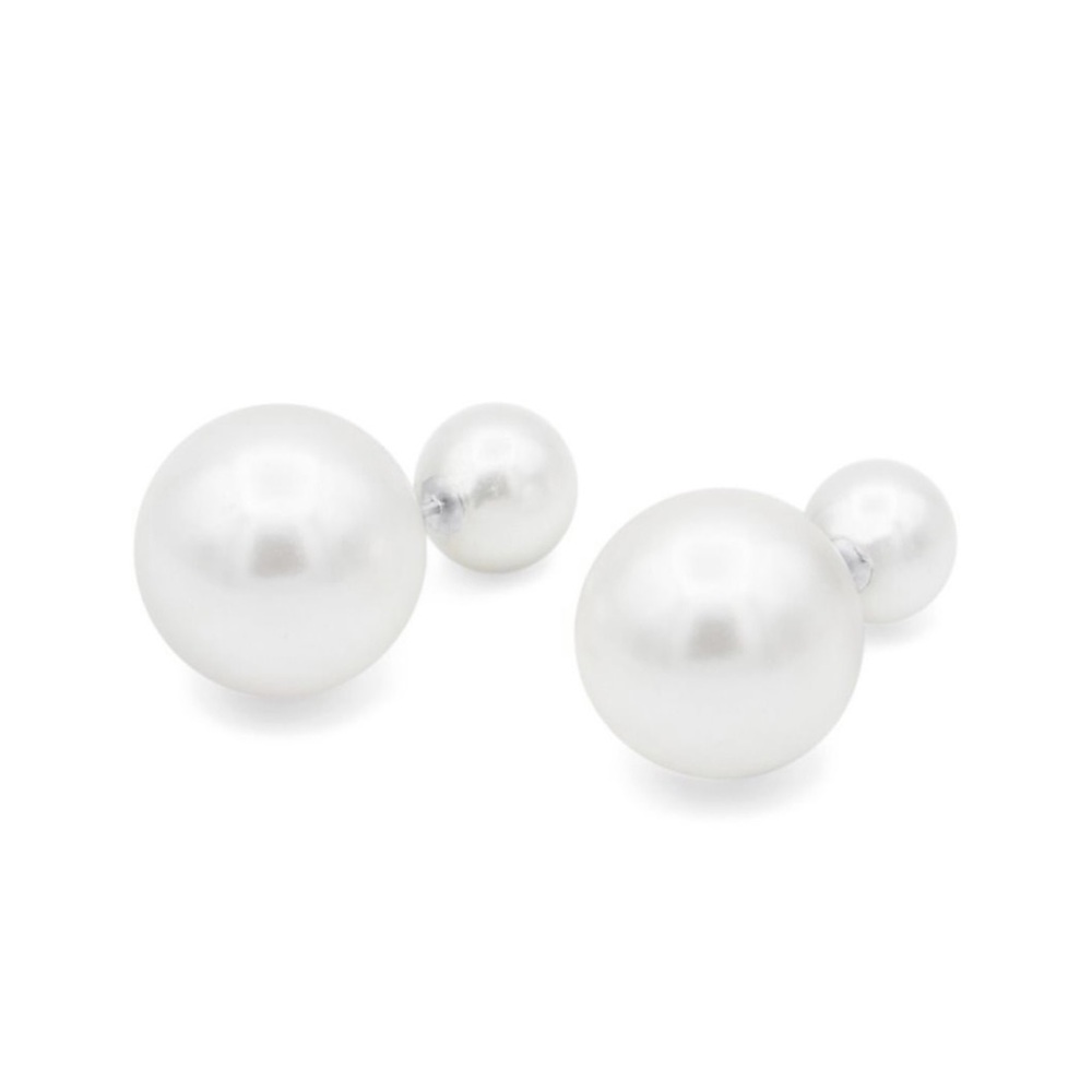 Anthropologie Shashi “Fenmore” Double Ball Pearl Dual Front Back Post Ear Jacket - Picture 7 of 16